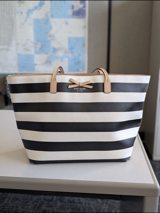 kate spade Handbags - kate spade Black and White Striped Tote with Tan Trim